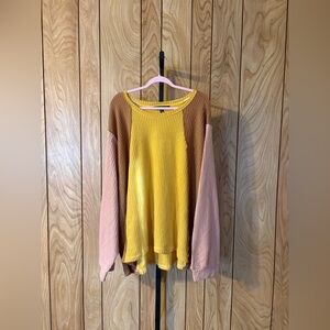 Davi & Dani Colorblock Waffle Knit Long Sleeve Top